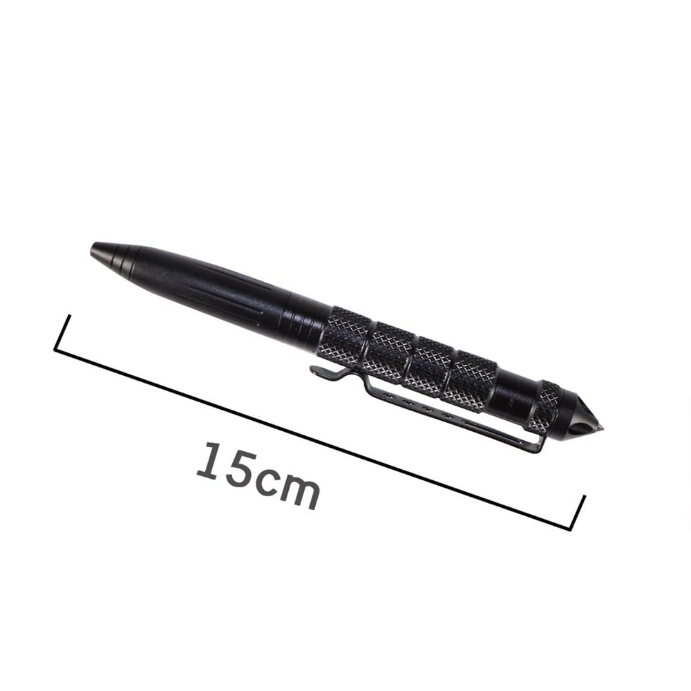 Lot de 2 stylos tactiques multifonctions avec tête en acier tungstène - Outil EDC - Cadeau pour homme (argenté + noir)