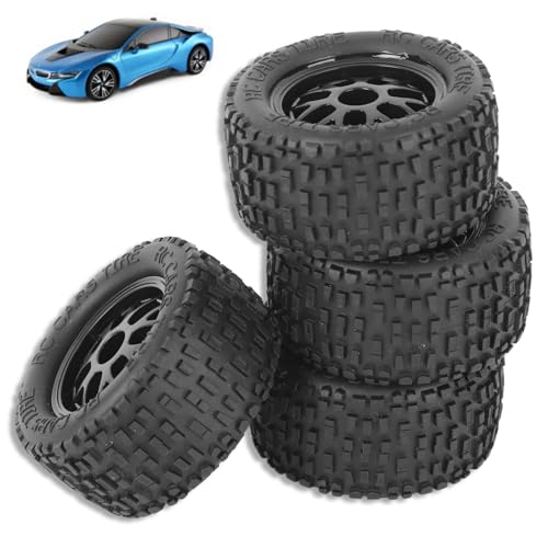 RC Gummireifen, 4 Stück 78x41mm Universal RC Autoreifen Räder Set LKW Rad 12mm Sechskant Adapterreifen Vorderradfelgen Radnaben Reifenzubehör Für 1/14 1/16 1/18 RC Tractor Climbing Trailer Auto