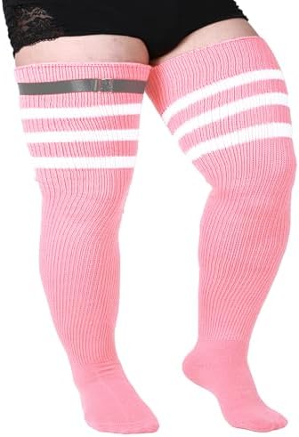 ForHailey Women's Plus Size Thigh High Socks for Thick Thighs - Striped Over the Knee Leg Warmer Boot Socks