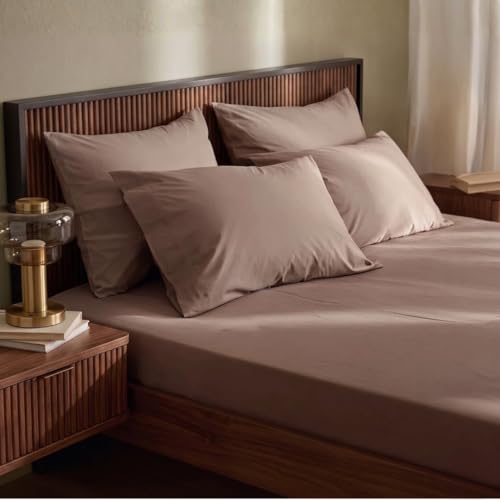 Kinavu Living Riverbed Brown Percale Cotton Cooling Bedsheet Set - 100% Cotton, Soft & Breathable, Bedsheet 106x106 in + Pillow Covers 18x27 in, Premium Bed Linen for All Seasons