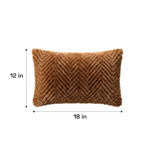 Image of Wakefit Designer Cushion Cover | 12x18 inch | Plush Fur Feel | Velvet Fabric | Machine Washable | Pack of 2 | Fur Brown