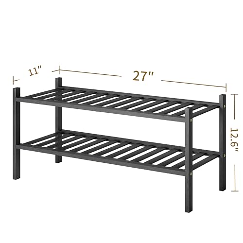 Image of Shoe Rack, 2-Tier Bamboo Stackable Shoe Shelf Storage Organizer, Shoe Stand for Closet, Entryway and Hallway