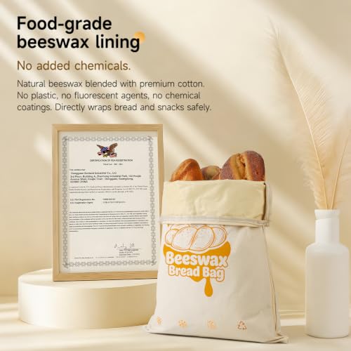 BOMARCES Beeswax Bread Bag Set of 2, 12.6"x17" Sourdough Bread Storage, Reusable Linen Bags with Wide Zipper Freezer Safe for Homemade Artisan Loaves by BOMARCES - Used condition - Image 3