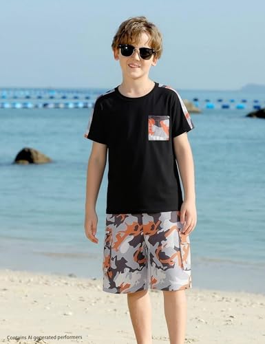 Image of mksodopy Boys Summer Outfit Set 2 Piece T Shirt and Camo Shorts Casual Clothes for Little Big Boys 5-16