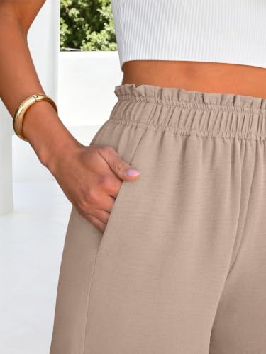 Image of ANRABESS Womens Wide Leg Cropped Palazzo Pants | Lightweight Breathable Elastic High Waisted Pants, Beach Vacation Flowy, Lounge & Casual Summer Trousers with Pockets