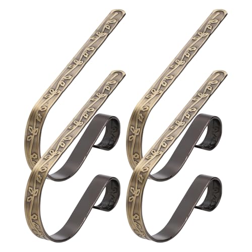 PEUTIER - 4pcs Christmas Stocking Holders, Anti-Slip Xmas Stocking Hangers Adjustable Stocking Hook for Fireplace Mantel Christmas Stocking Decoration (Bronze)