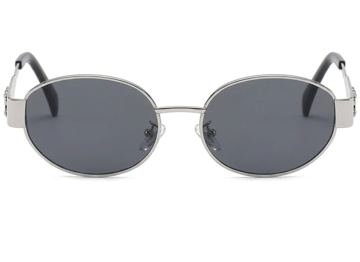 Retro Oval Sunglasses for Women and Men, Metal Frame, UV400 Protection, Black Lens, Lightweight-image-45