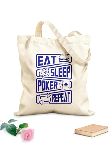 XIARON Bolsas reutilizables para la compra Comer, dormir, jugar al póker, repetir citas de póker (gráfico) Tela de 340g/m² de grosor Sustituye a la mochila escolar M Azul oscuro