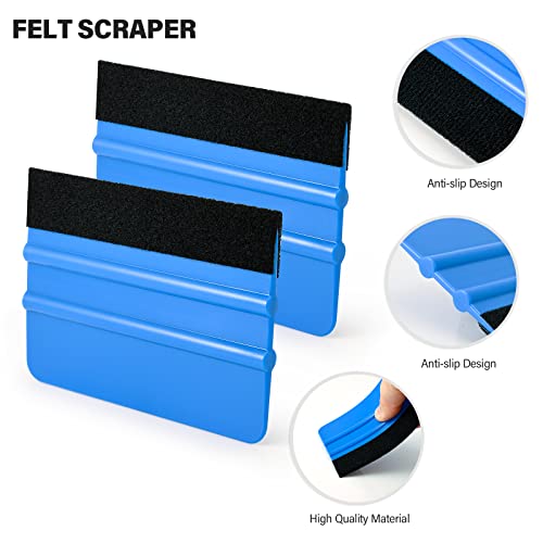 Image of Gomake Vehicle Vinyl Wrap Window Tint Film Tool Kit Include 4 Inch Felt Squeegee, Retractable 9mm Utility Knife and Blades, Zippy Vinyl Cutter and Mini Go Corner Squeegee for Car Wrapping