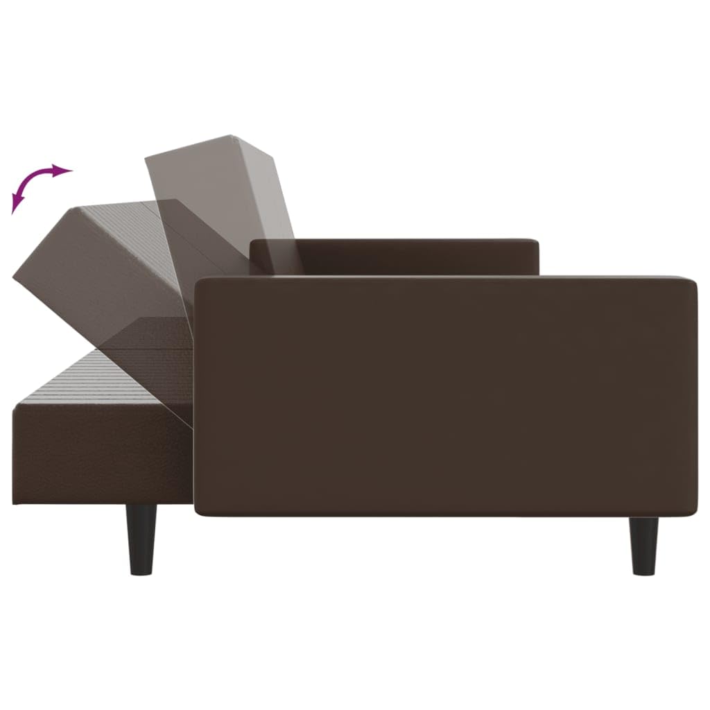 Divano letto a 2 posti, in ecopelle, marrone, con funzione letto e contenitore, estensibile, per soggiorno, ufficio, lounge, design scandinavo, moderno, vintage, accogliente