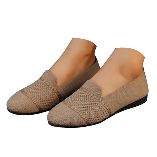 Women's Ballet Flats Slip On Shoes Comfortable Walking Flats for Women Knit Wide Toe Box Breathable Soft Ballet Shoe Ballerina Dance Lightweight Casual Dress Shoes for Work Travel