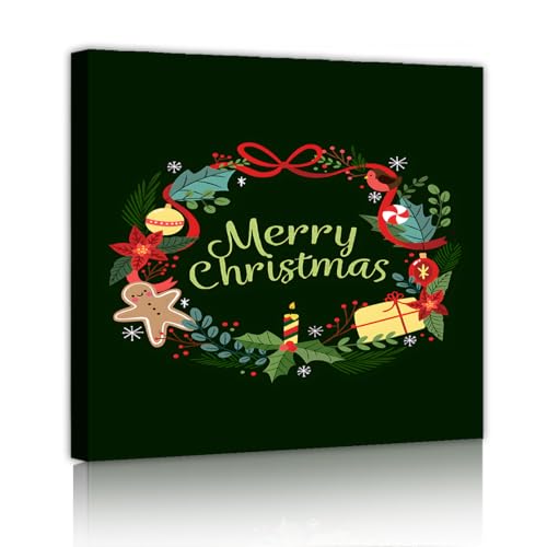 Couronne de Noël Toile Art 55x55cm avec cadre intérieur pour salon