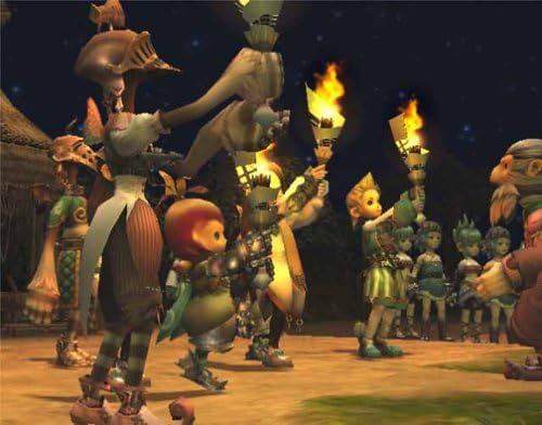 In-game screenshot of characters holding torches in Final Fantasy: Crystal Chronicles