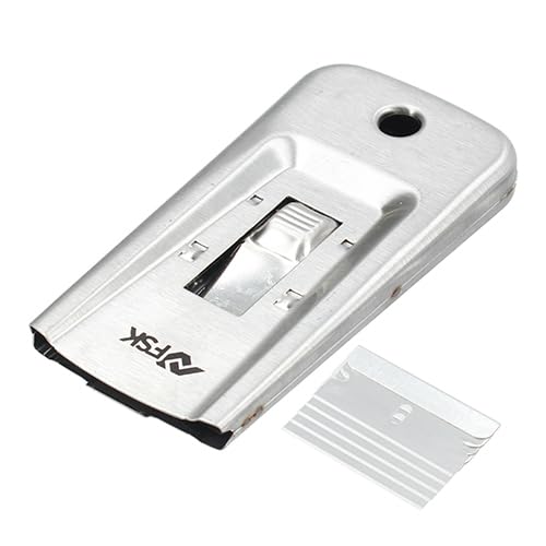 Rascavidrio de acero inoxidable con cuchilla de 39mm y perfil engomado, ideal para limpiar vitrocerámicas y cristales.