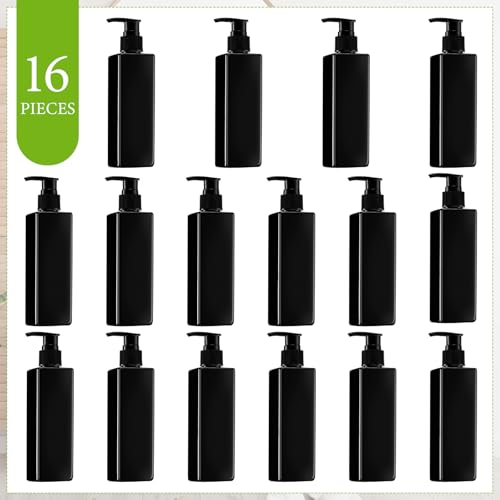 Chunful 16 Pcs Soap Dispensers Plastic Pump Bottles 8.5 oz Refillable Dishwashing Liquid Dispenser with Pump Leakproof Empty Lotion Shampoo Bottles Containers (Black)2