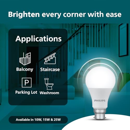 Image of Philips 15W Motion Sensor LED Bulb | Cool White 6500K | B22 Base | Auto On /Off Sensor Light | Energy Efficient & Hands-Free Lighting | Pack of 2