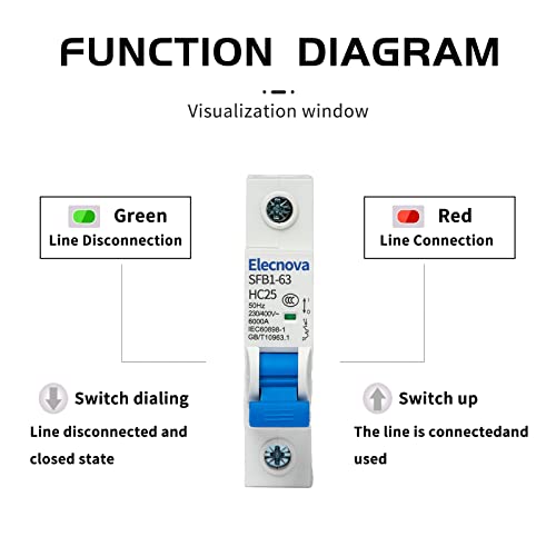 Elecnova Sfb1-63Hc 1P Miniature Circuit Breakers Din-Rail Mounted Mcb 50/60Hz Current Of 25Amp Voltage 400V Overload, Thermal Magnetic Trip Short-Circuit Protection Of Lighting #TOP3