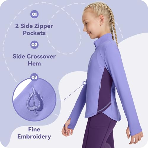 baleaf Girls Fleece Long Sleeve Shirts, Fall Jacket Half Zip Sweatshirts Horse Riding Camping Thermal Coat Kids4