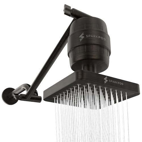 Image of SparkPod 6 inch High Pressure Rain Shower Head with 23 Stage Filter Capsule & 11 Inch Adjustable Shower Arm Extension - Shower Filter Reduces Chlorine for Smoother Hair & Skin (Square, Oil-Rubbed Bronze) | Showerhead for Hard Water, High Pressure Shower Head, Adjustable Showerhead, Universal Connection, Gain Space & Style