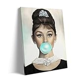 Audrey Hepburn Canvas Wall Art Decor Framed Painting - Audrey Hepburn Bubble Gum Poster Print, Vintage Oil Painting Picture, Glamorous Woman Portrait Wall Decor for Bathroom Bedroom 16X20 inch