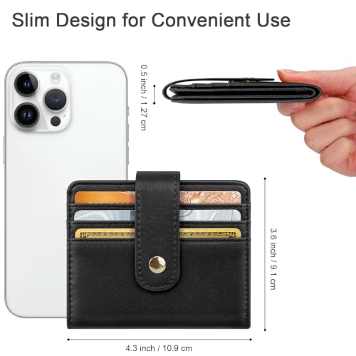 Image of Small Wallets for Women Slim Minimalist Bifold Credit Card Holder | Compact Zipper Coin Purse for Ladies RFID Blocking Mini Travel PU Leather Card Case Gifts for Mom, Matte Black