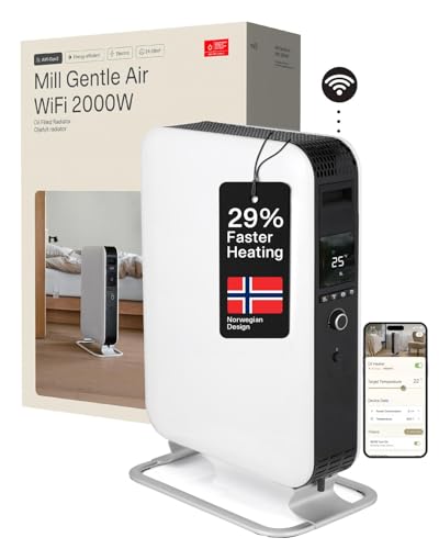 Mill Heater Oil Filled Radiator 2000W WIFI Smart Heater with App, for 24-28m², Electric Heater Energy Efficient Heaters Designed in Norway, 29% Faster, Quiet, Safe, Oil Filled Radiators Free Standing