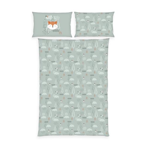 Herding babybest Kleinkinder-Bettwäsche-Set, Nordic Forest, Winter, Kopfkissenbezug 40 x 60 cm, Bettbezug 100 x 135 cm, Mit Knopfleiste und Hoteleinschlag, 100% Baumwolle/Flanell