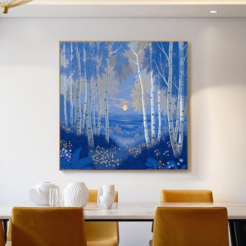 Lienzo de olas al atardecer y bosque 80x120cm sin marco para decoración 5