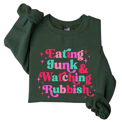 Image of TONGCHEN Eating Junk Watching Rubbish Sweatshirt for Women Casual Funny Christmas Sweater (US, Alpha, XX-Large, Regular, Regular, Army Green)