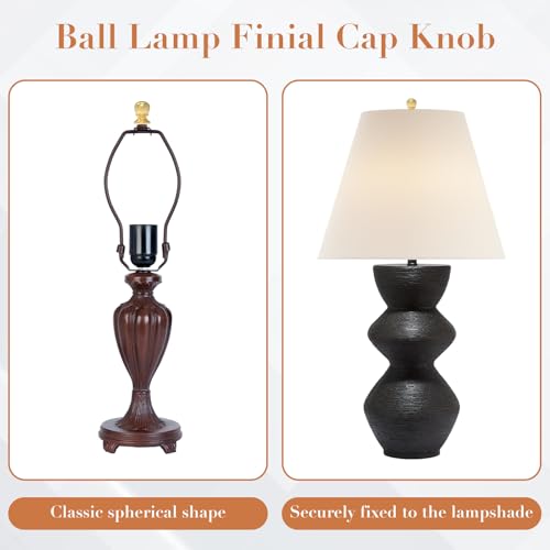 Image of 2 Pcs Ball Lamp Finial Cap Knob, 1 /4-27 Inch Threaded Solid Lamp Shade Head Top Screw Finial Caps Nut Decoration for Lamp Shade, Table or Floor Lamps (Gold)
