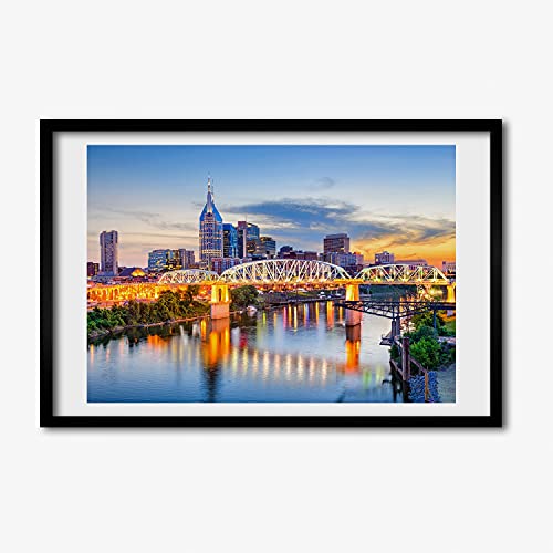 Cadre photo 60x40 cm Tulup avec affiche du pont du Tennessee en bois MDF pour tableau moderne