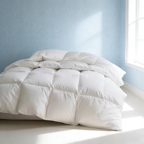 Martha Stewart Luxury White Goose Feathers Down Fiber Duvet Insert Queen Size - Hotel Collection 100% Cotton Comforter, All Season Medium Warmth, Breathable, Hypoallergenic, 90 x 90 Inch