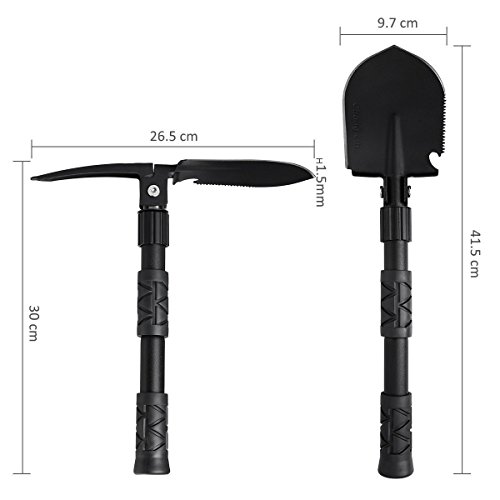 Foto von CHINLIN 409 - Multfunktionaler mini Klappspaten Schaufel mit Tasche ( Schaufel, Hacke, Messer, Pickel, Flaschenöffner, Säge für Garten, Camping, Reisen, Wandern, Notfall, Bergsteigen)