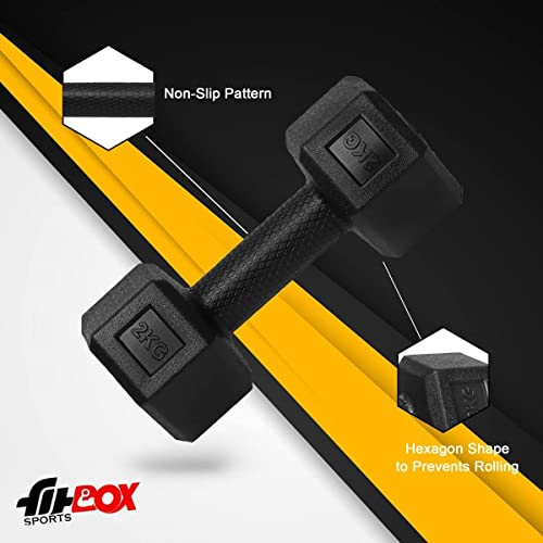 FitBox Sports 4kg Exlusive Octa PVC Fixed Dumbbells (2kg x 2) Black 5 41e+Rpk1lOL