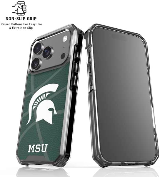 Skinit Clear Phone Case Compatible with iPhone 17 Pro Max - Officially Licensed Michigan State University Green Basketball Design
