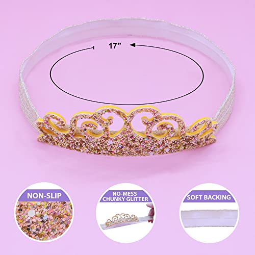 Frog Sac 4 Glitter Tiara Headbands For Girls, Elastic Princess Crown Hair Bands For Toddlers, Stretch Sparkly Hair Accessories For Toddler Girl Children #TOP3