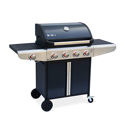 Alice'S Garden - Barbacoa De Gas - Bazin 4 Gris Antracita - Cocina Exterior 4 Quemadores + 1 Fogón Lateral Con Tablas Y Termómetro, Almacenaje, En Oferta Alice'S Garden - Barbacoa De Gas - Bazin 4 Gris Antracita - Cocina Exterior 4 Quemadores + 1 Fogón Lateral Con Tablas Y Termómetro, Almacenaje, Ruedas - Conector Gas G1/2 Incluido