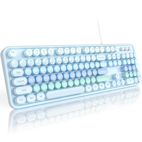 Image of MOFII Keyboard Wired Large Print, Computer Keyboard Plug Play, Colorful Retro Round Typewriter Keyboard with Numeric Keypad and Media Hotkey for Windows PC Laptop (Pale Blue)