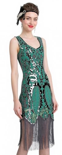 Image of Peacock-inspired 1920s Gatsby Beaded Flapper Sling Dress Womens Vintage Cocktail Dress W /Complete Accessories Set