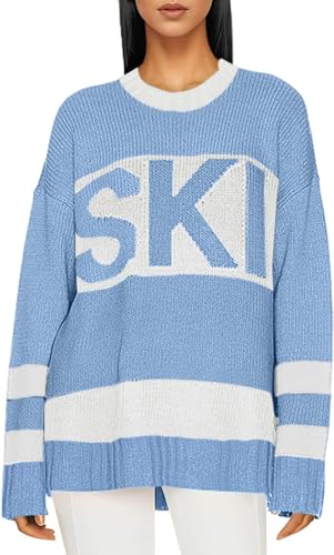 Image of Oversized Sweater for Women Fall Fashion 2024 Crewneck Long Sleeve Ski Pullover Sweaters S-2XL
