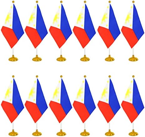 WXTWK 12 Pack Philippine Flag Filipino Desk Flag Small Mini Filipino Table Flags With Stand Base,Home Office Festival Events Celebration Decorations