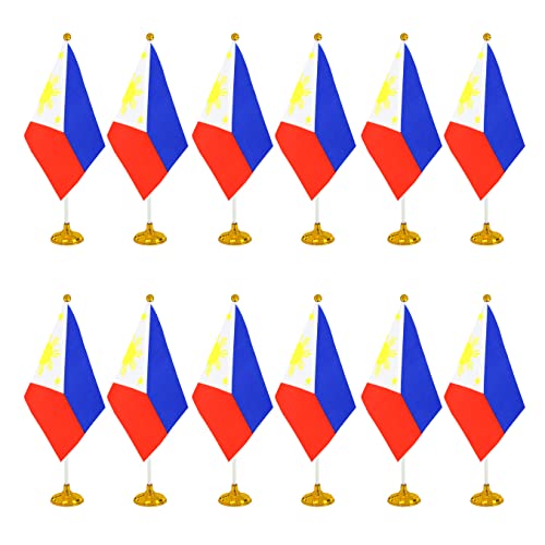 Wxtwk 12 Pack Philippine Flag Filipino Desk Flag Small Mini Filipino Table Flags With Stand Base,Home Office Festival Events Celebration Decorations #TOP8