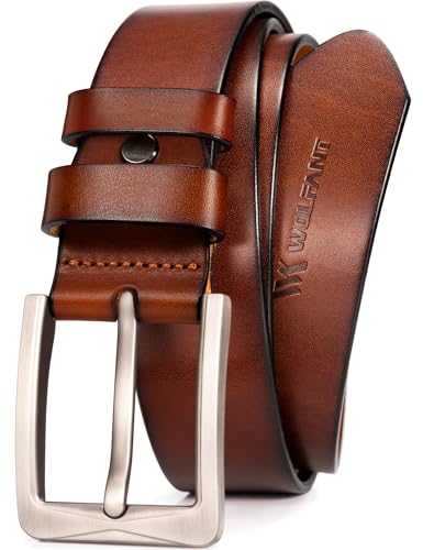 WOLFANT 1.5' Full Grain Leather Belt for Men in Gift Box,100% Italian Real Solid Leather