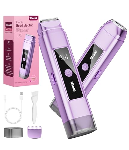 Image of Electric Bikini Trimmer for Women: Razor & Shaver with Dual Heads for Body Pubic Hair, IPX7 Waterproof with LED Display - Rechargeable Lady Trimmer for Underarm Body Leg Face - Violet