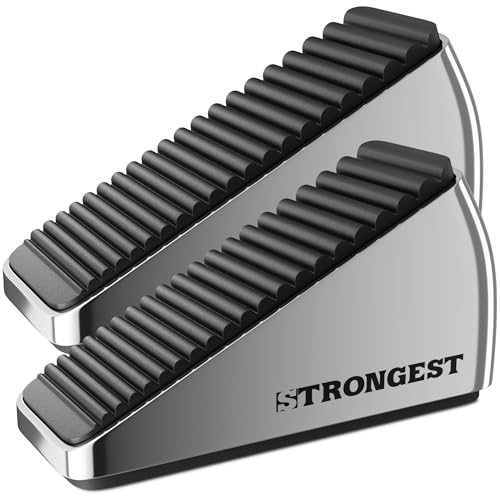 Image of Strongest Home 2-Pack XL Heavy Duty Door Stoppers for Bottom of Door - Durable Door Stop Wedge with Superior Grip, X-Large Rubber Door Stopper Wedge for Large Gaps & Any Surface, 5-Inch Long - Chrome