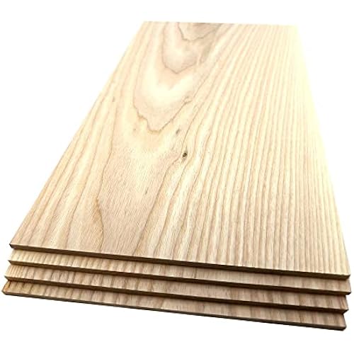 Ash Hardwood Planks - 4-Pack Ash Wood for Unfinished Wood Crafts - 1/4’’ (6mm) 100% Pure Hardwood - Laser Engraving Blanks - Ash Wood Blanks for Crafts and Gifts