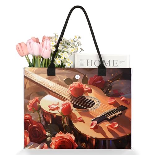 Guitar Roses Tote Bag for Women Large Beach Bag Reusable Tote Bags for Work Travel Beach Shopping3