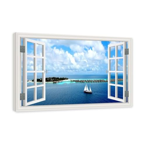 Tableau sur toile paysage de mer avec bateau à voile 70x105cm