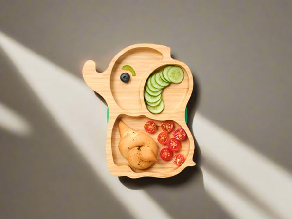 Trunkie - The Elephant Bamboo Suction Plate for Toddlers & Kids | BPA-Free, Plastic-Free | Eco-Friendly Weaning Plate | Organic, Non-Toxic | Secure Silicone Base | Fun & Safe Dining