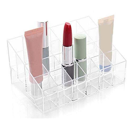 TRIXES Rangement transparent pour rouge à lèvres, 24 compartiments, présentoir cosmétique pour rouge à lèvres, organisateur de rangement pour brillant à lèvres, unité de maquillage